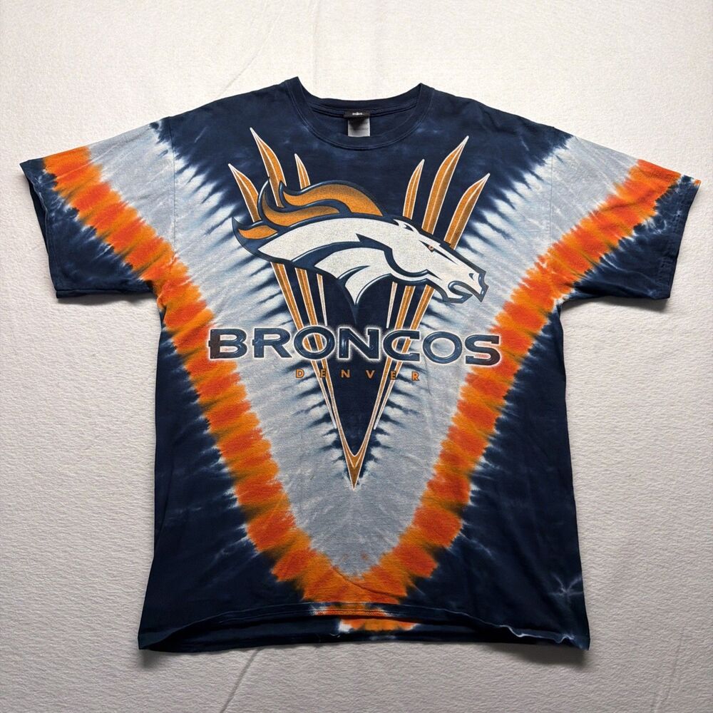 Vintage Denver Broncos Tie Dye T-Shirt Mens XL NFL Team Apparel Double Sided Y2K